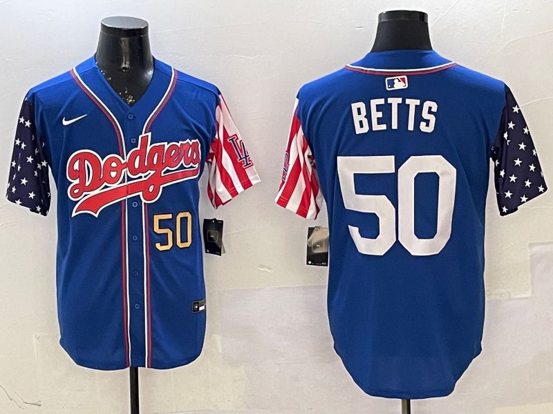 Men Los Angeles Dodgers #50 Betts Blue a generation of national flags Joint name 2025 Nike MLB Jersey style 10->los angeles dodgers->MLB Jersey